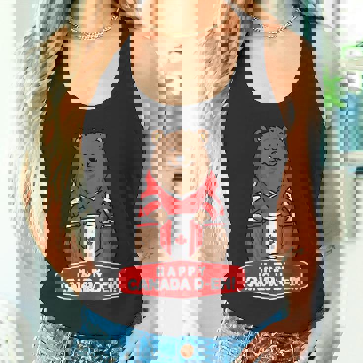 Happy Canada Day 面白いカナダのクマの旗 タンクトップ