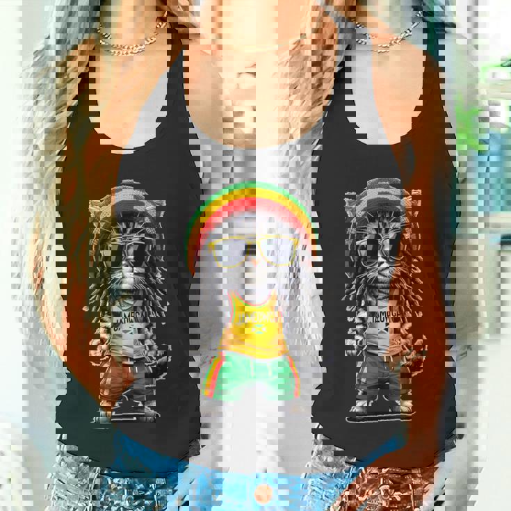 Jameowca クールで面白いジャマイカン ラスタ レゲエ キャット タンクトップ