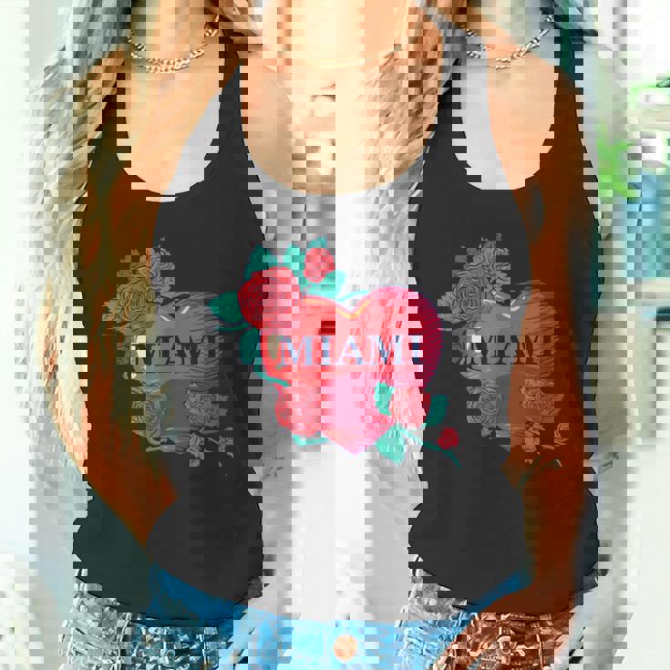 I Love Miami Miami Love Heart & Roses Illustration Graphic タンクトップ