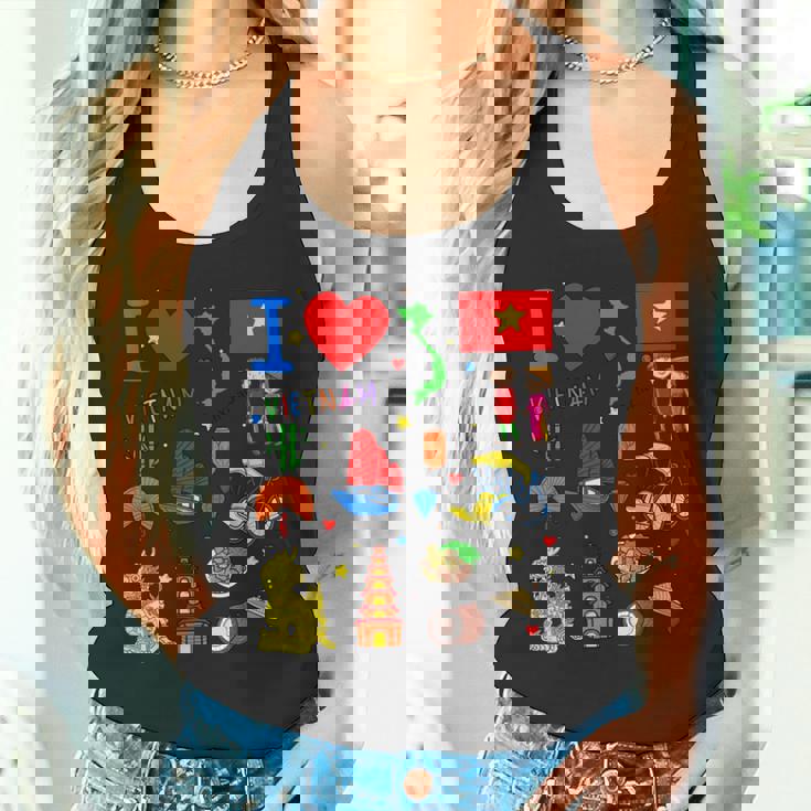 I Loveietnam手描き ベトナムのランドマーク、旗、地図 タンクトップ