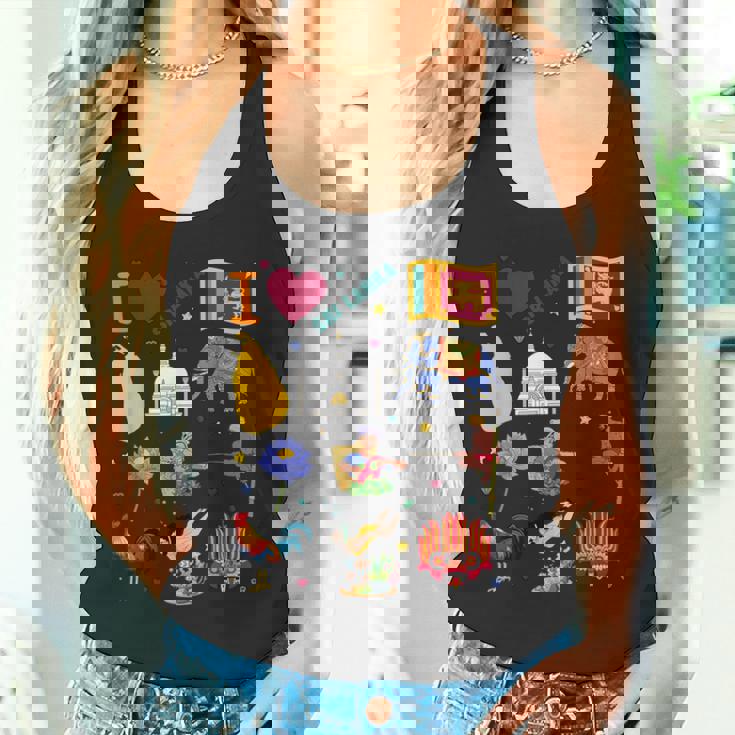 I Loveri Lanka 手描きのスリランカのランドマーク、旗、地図 タンクトップ