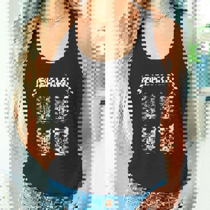 Meowtallica ブラック ホワイト 面白い パロディバンド 猫 子猫 恋人 タンクトップ