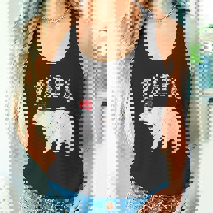 Papa Bear Xmas Buffalo Plaid Lights Matching Family Pajama タンクトップ