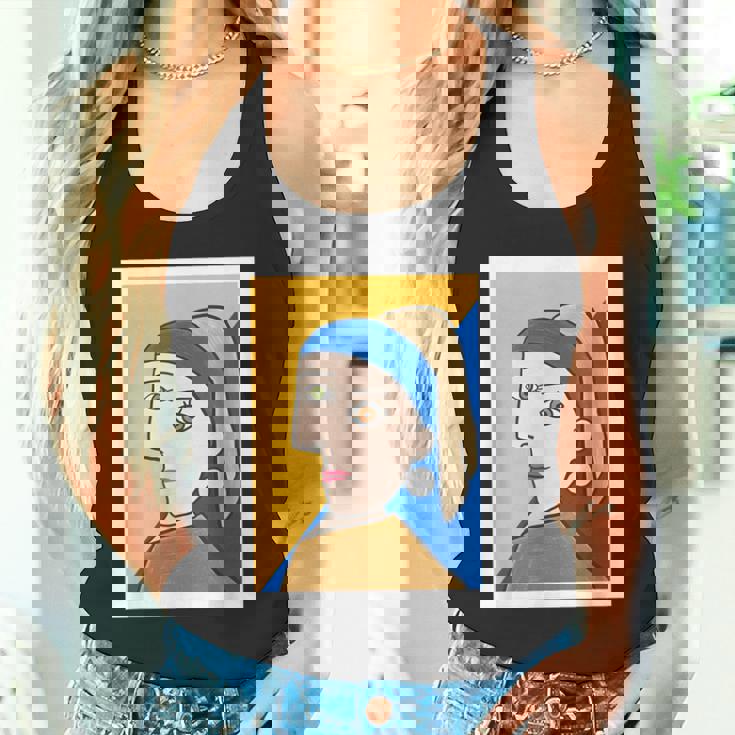 【ピカソ風】真珠の耳飾りの少女／フェルメール（パロディ）【世界の名画】面白い 美術館アート タンクトップ