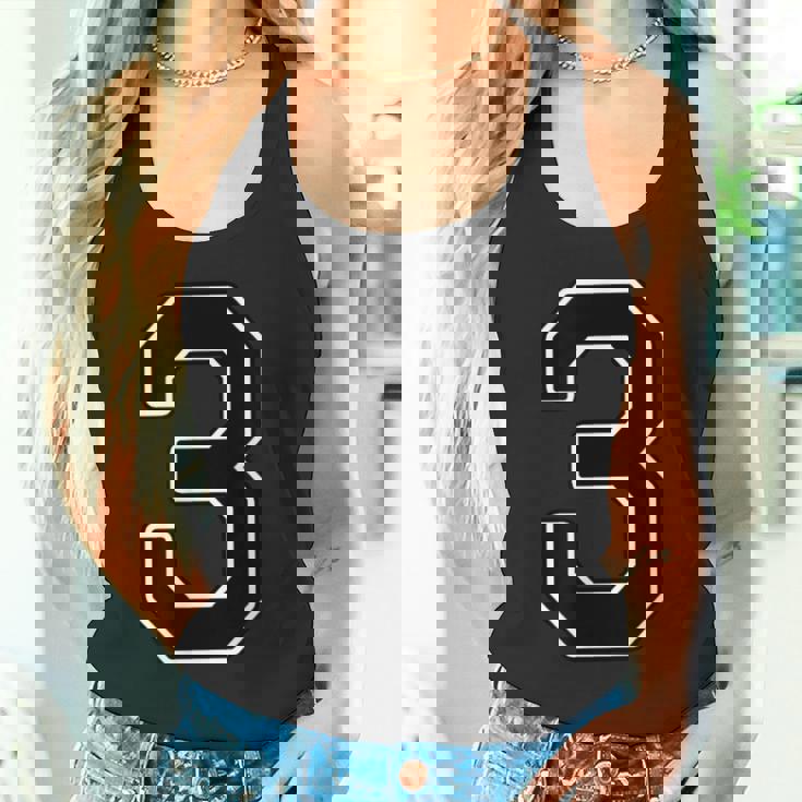 【両面プリント・表裏】3 数字 背番号・胸 ユニフォーム ナンバー【ブラック／黒の文字】スポーツ 部活 チーム 野球 タンクトップ