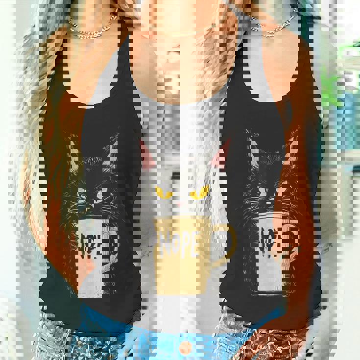 おかしな猫 コーヒーマグと黒猫 Nope タンクトップ