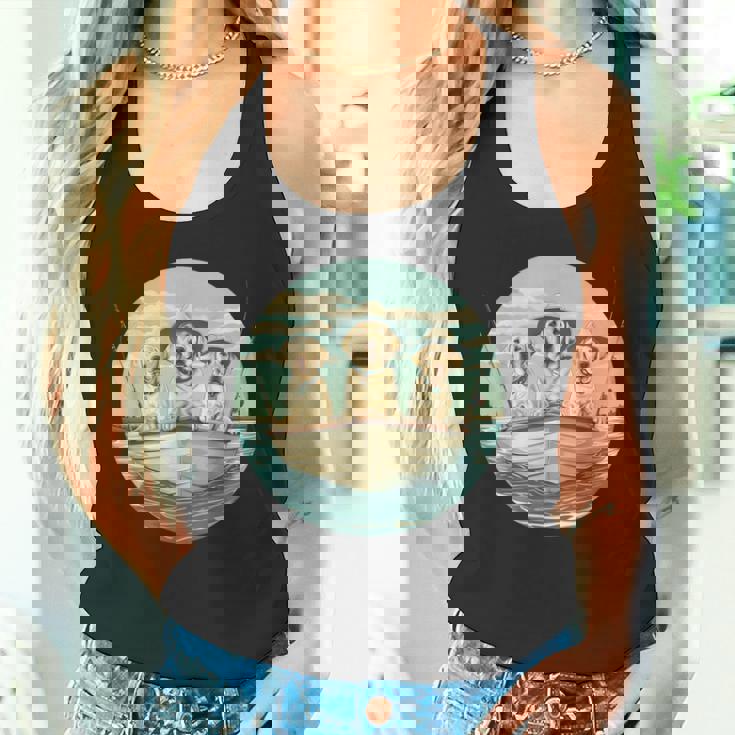 かわいい イエロー ラブラドールレトリバー 犬 釣り ボート 湖 犬 タンクトップ