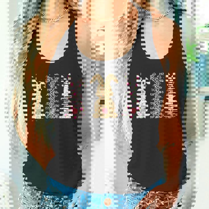 かわいい ヒョウ イースター バニー ウサギ トリオ フローラル ハッピーイースター タンクトップ