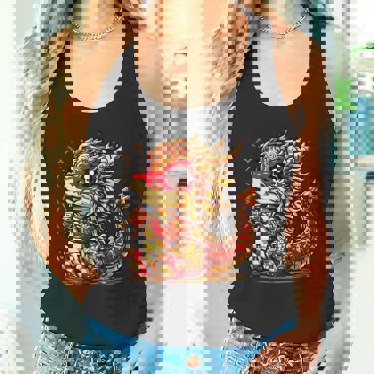 かわいい かわいい 赤 金 龍 中国 旧正月 縁起物 タンクトップ