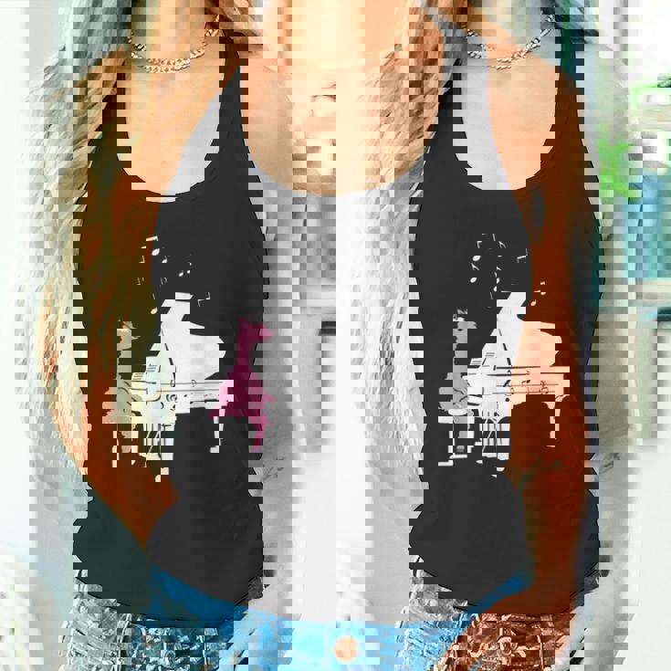 かわいいアルパカ弾き ピアノ音符記号 ミュージシャンアート タンクトップ