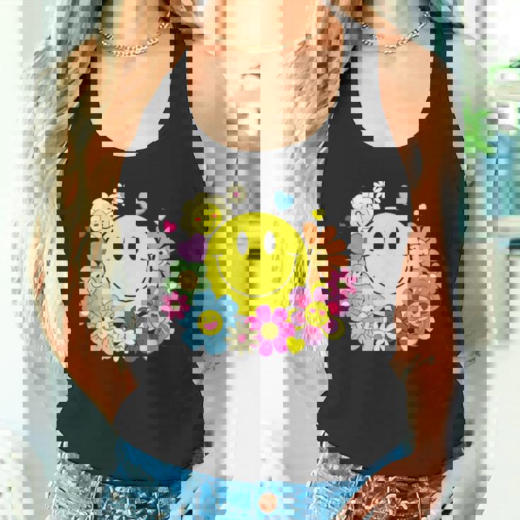 かわいいスマイルフェイス 花 ハッピーフェイス 花 ハート キッズ ガールズ タンクトップ