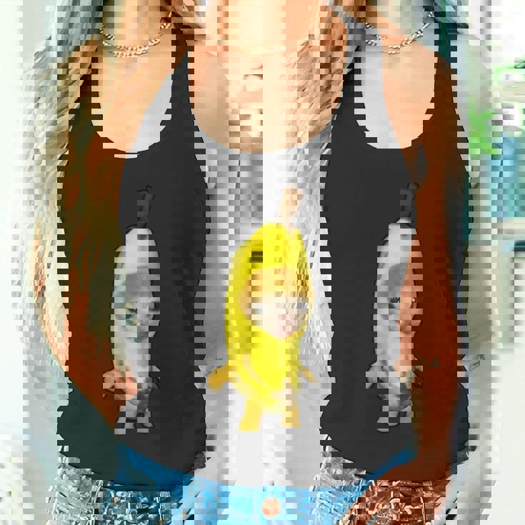 かわいいバナナ猫 ハッピーバナナキャットミーム キティ 猫好きミーム タンクトップ