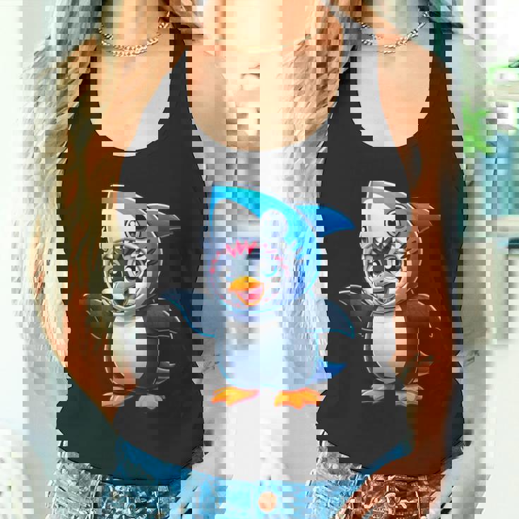 かわいいペンギンのサメのフュージョン漫画コスチューム。 タンクトップ