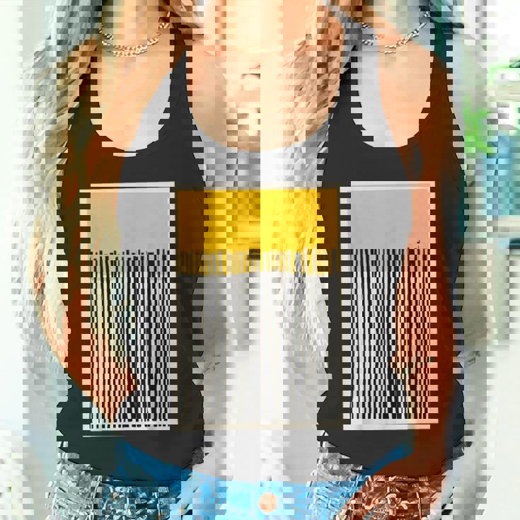 かわいいボーホーシックミニマリスト イエローベージュ ブラックラインストライプ タンクトップ