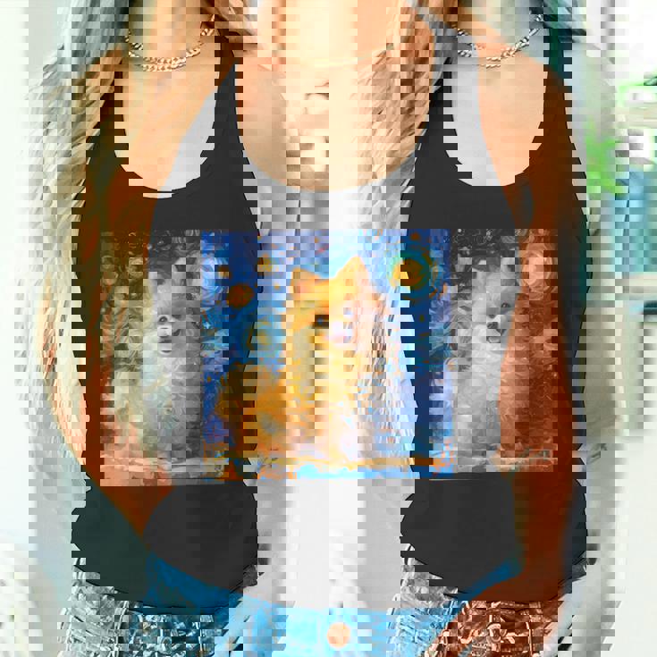 かわいいポメラニアン犬 星月夜 ヴィンセント・ヴァン・ゴッホ絵画 タンクトップ