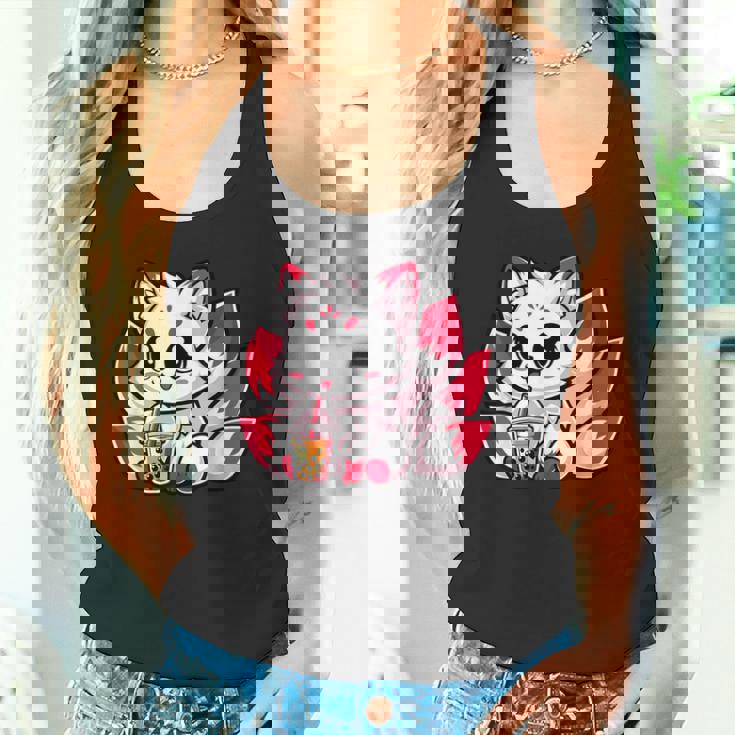 かわいい日本のキツネ九尾キツネボバティーアニメ タンクトップ