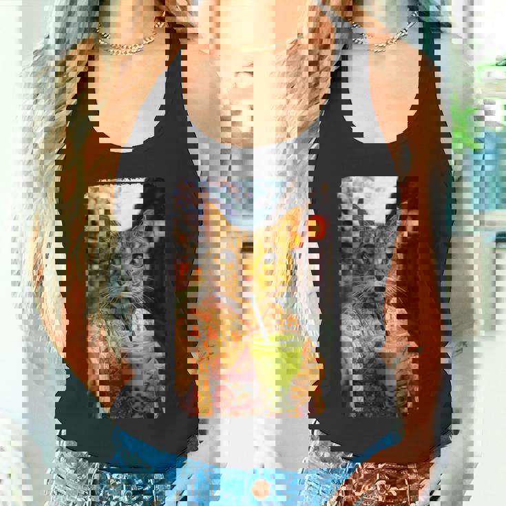 かわいい着物猫 自撮り 抹茶 バブルティー タンクトップ