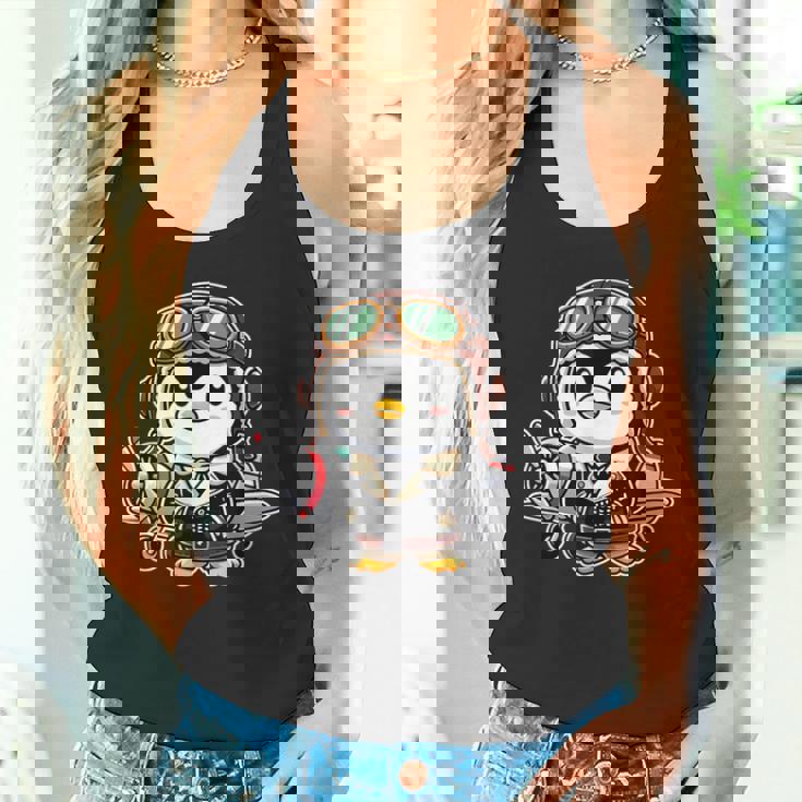 かわいい空飛ぶペンギン パイロット ヘルメット 飛行機 航空機 航空機 タンクトップ