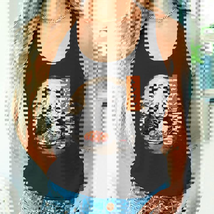 とんかつ パンダ 水墨画 日本食 日本語 おもしろ レトロ 和風 動物 タンクトップ