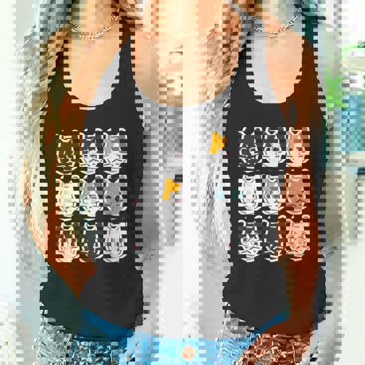 ねこ 9《ふぇいす》猫《黒・白・ハチワレ・三毛・ロシアン》【どうぶつフレンズ】顔 ゆるくて かわいい 動物 イラスト タンクトップ