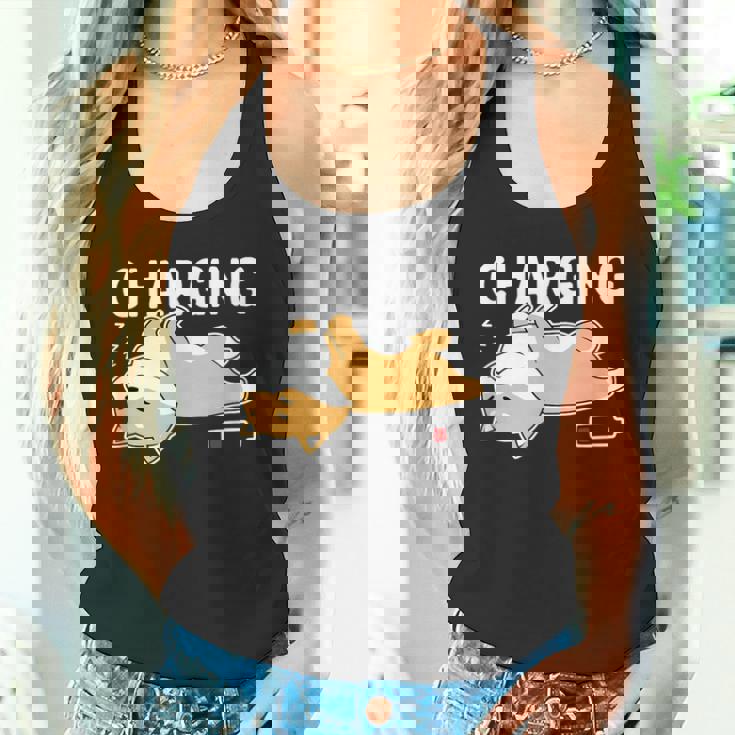 やる気スイッチ故障中 充電中 犬 柴犬 犬好き かわいい おもしろ 面白い タンクトップ