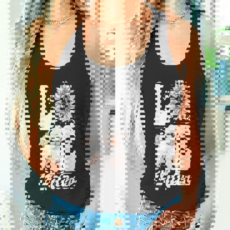 アイ・ラブ・マルチーズ・ドッグ・オーナー・ファニー・ポー・プリント・サンフラワー・ラバー タンクトップ