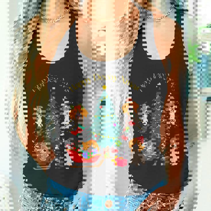 アグリー ハッピーデコピンクリスマス コーイケルホンディエ犬 ダッチデコイスパニエル犬 タンクトップ