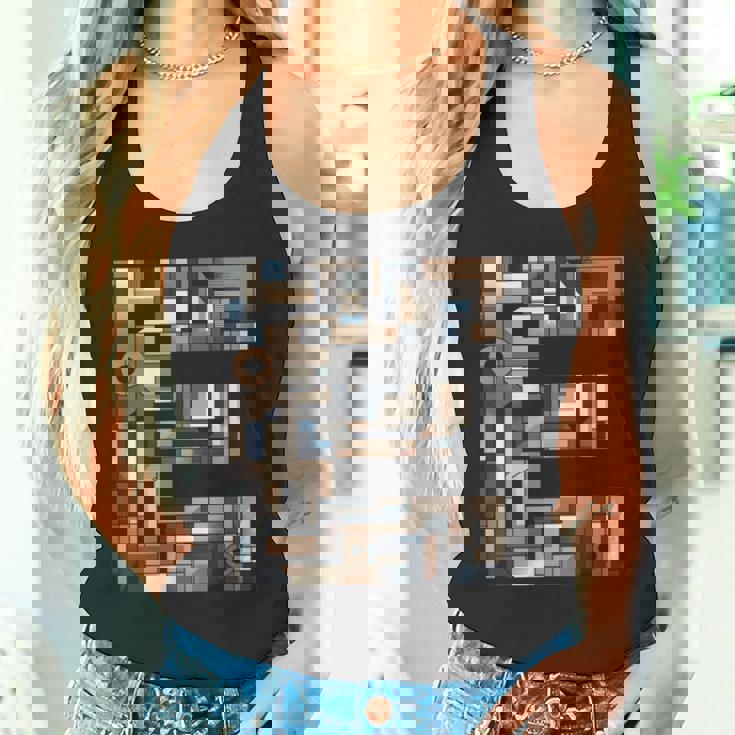 イニシャル 名前 文字 E アルファベット キュービズム アートスタイル 長袖tシャツ タンクトップ