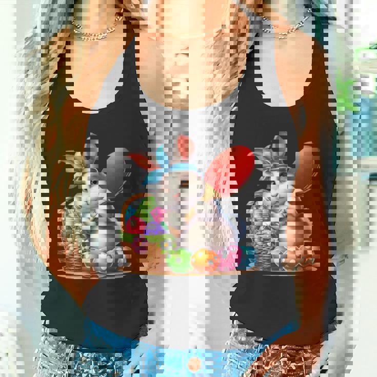 イースターバニー卓球ウサギイースターエッグ卓球 タンクトップ