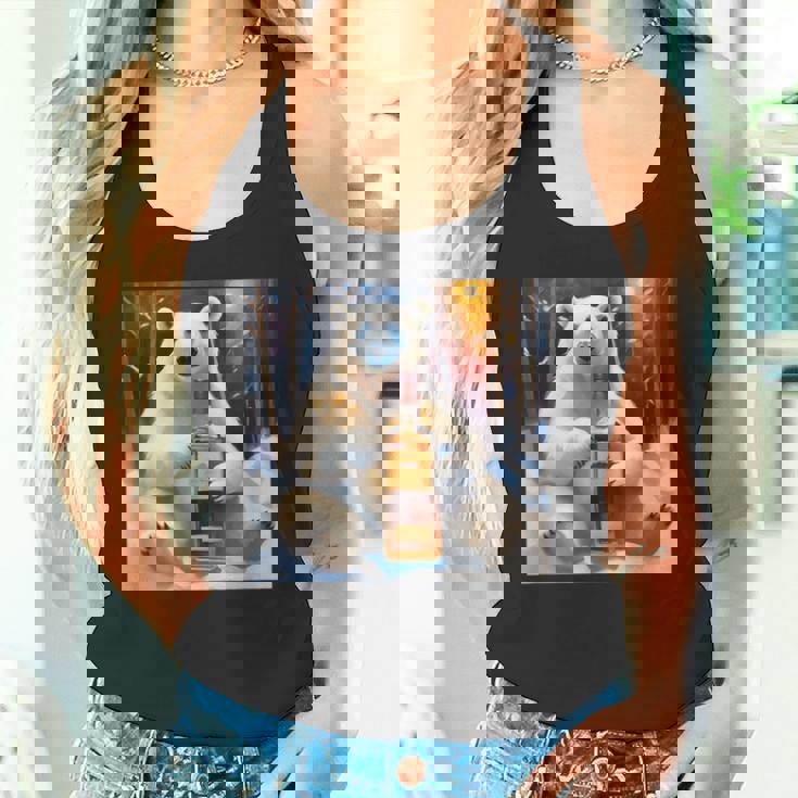 ウイスキーが飲みたいと目で訴える白熊 半袖 男女兼用 タンクトップ