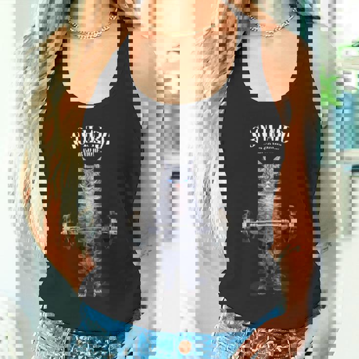 ウェイトリフティング 筋トレ バーベル やる気がないなら家に帰れ グレー 猫 ねこ タンクトップ