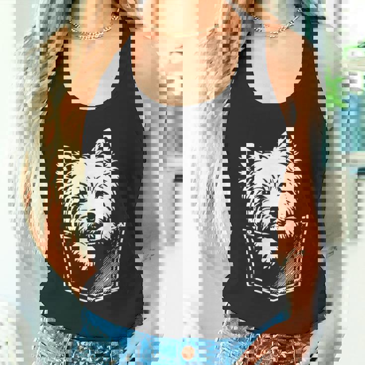 ウエスト ハイランド ホワイト テリア犬の覗くウェスティ デザイン タンクトップ