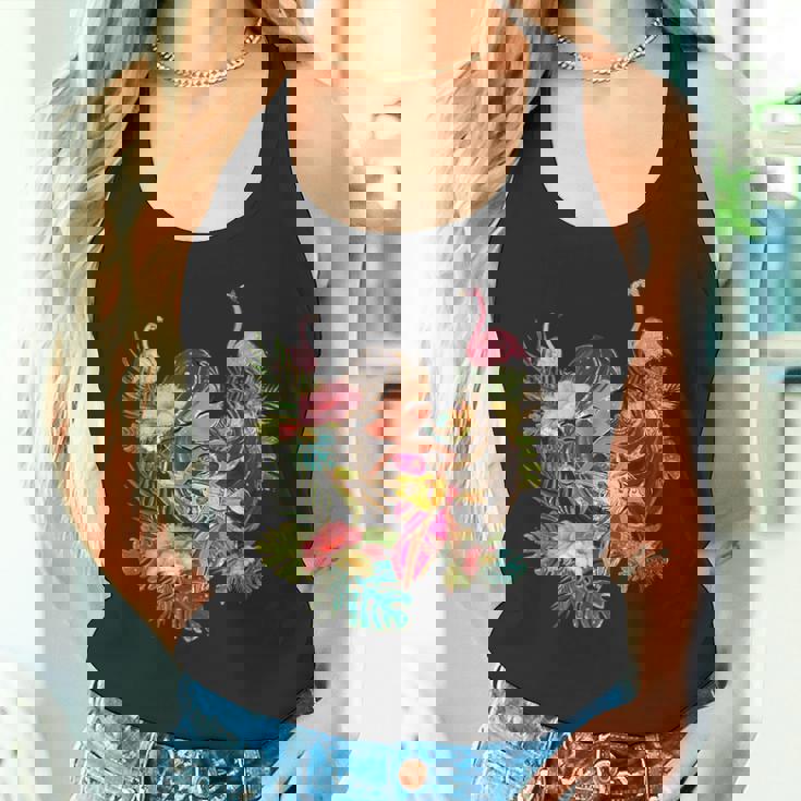 ウクレレフラガールティキバケーションハワイアンルアウビーチフラミンゴ タンクトップ