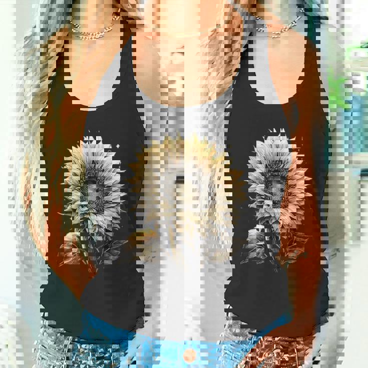 エレガントなビンテージひまわり植物芸術 タンクトップ