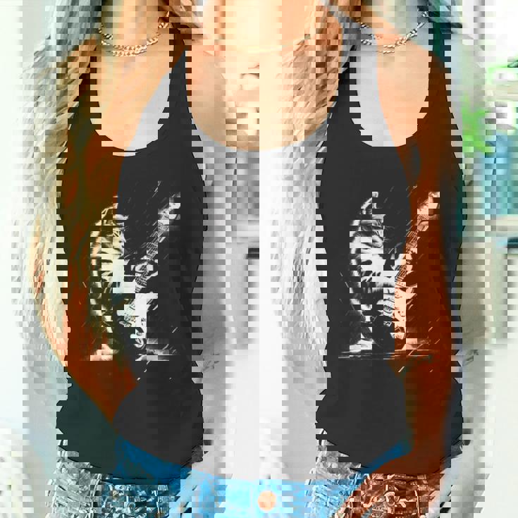 エレキギターで遊ぶ面白いギター猫 タンクトップ