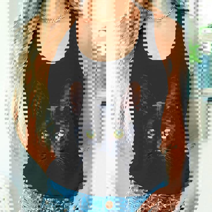 オリエンタル ショートヘア 猫 リアルなフェイスアート ブラック タンクトップ