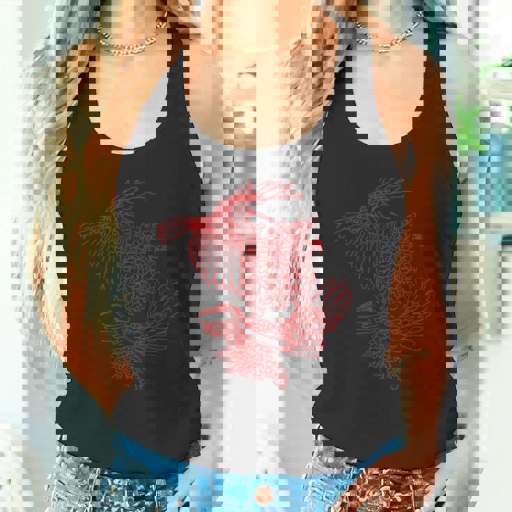 オリジナルツインサギと菊レッドラインアート タンクトップ