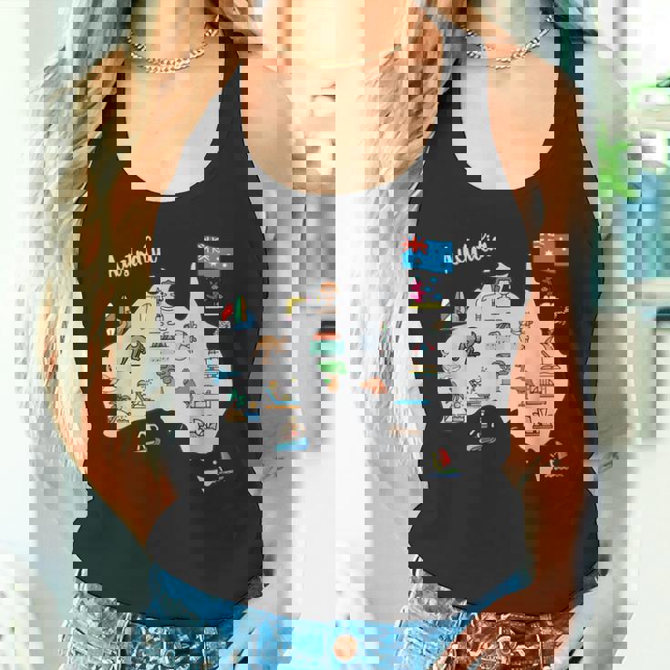 オーストラリアの地図。風景、動物、文化、シンボルのアイコン タンクトップ