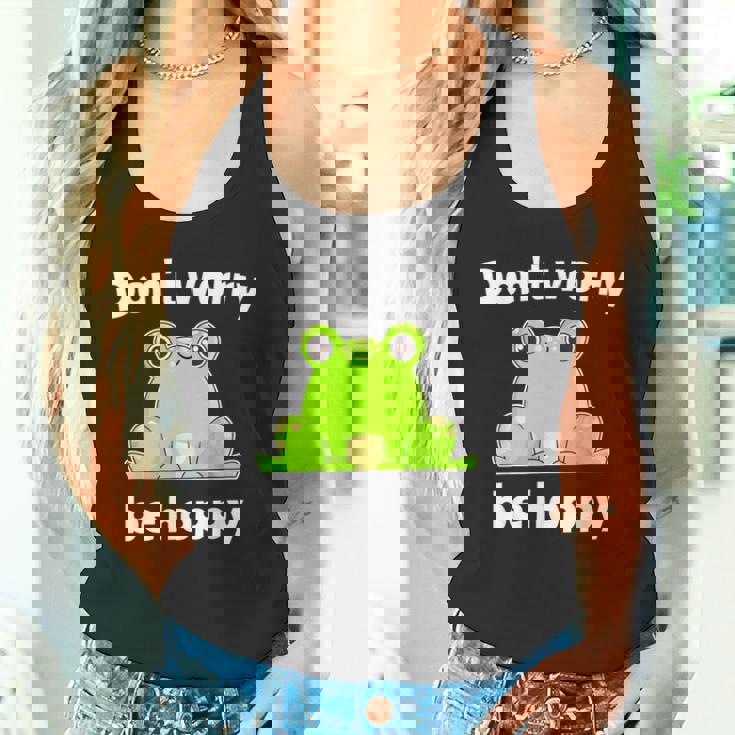 カエルのモチーフ面白いカエルのことわざは私にキスします Frog Motif Frogs Worry Hoppy タンクトップ