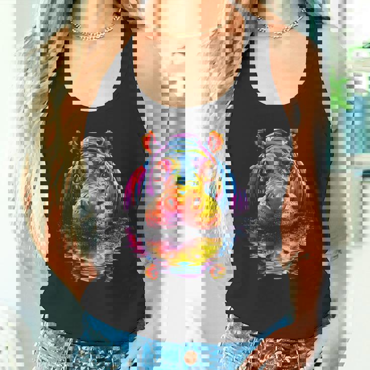 カバ カラフル アート 動物 かわいい グラフィック モチーフ カバ タンクトップ