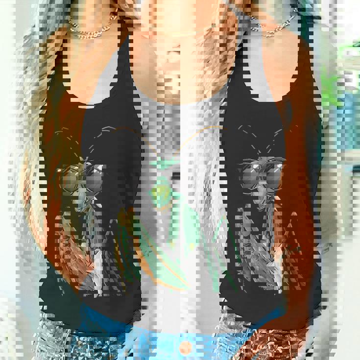 カマキリのサングラスをかぶったコスチュームファニーバグ昆虫 タンクトップ