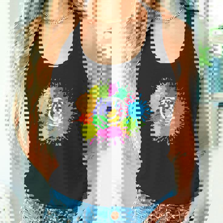 カラフル スプラッター ペイント 水彩 スマイル フェイス ユニセックス タンクトップ