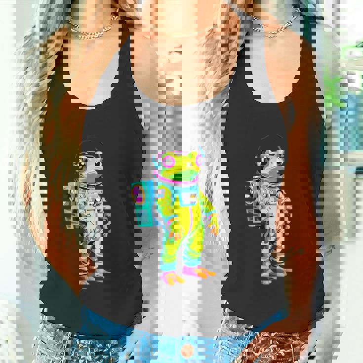 カラフルなカエルの宇宙飛行士キャラクター タンクトップ