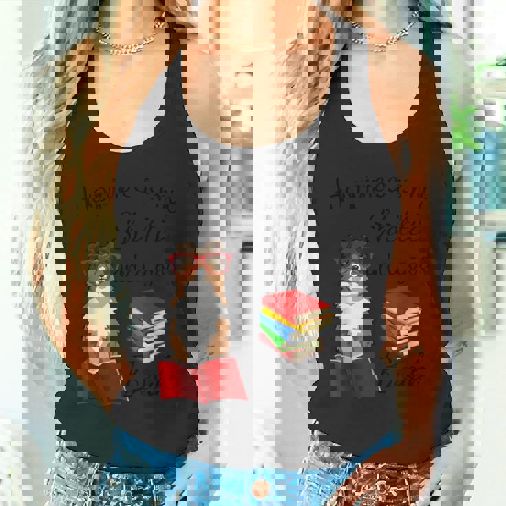 キュート・ハピネス・イズ・シェルティー・アンド・ブックス・シェルティー・マム タンクトップ