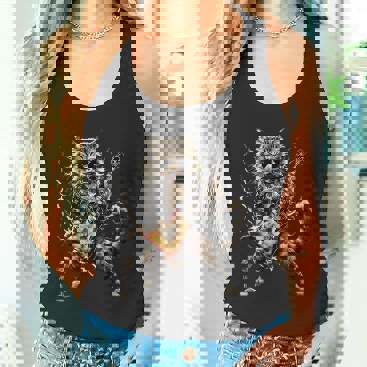 ギターを弾くロックキャット 面白いギター猫 タンクトップ