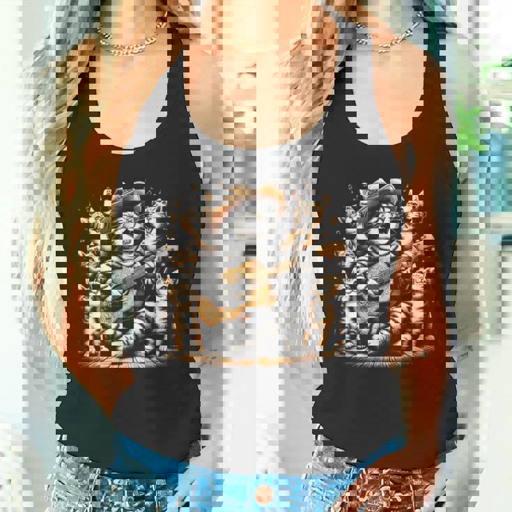 ギターを弾く猫 面白いロックミュージックギター猫 タンクトップ