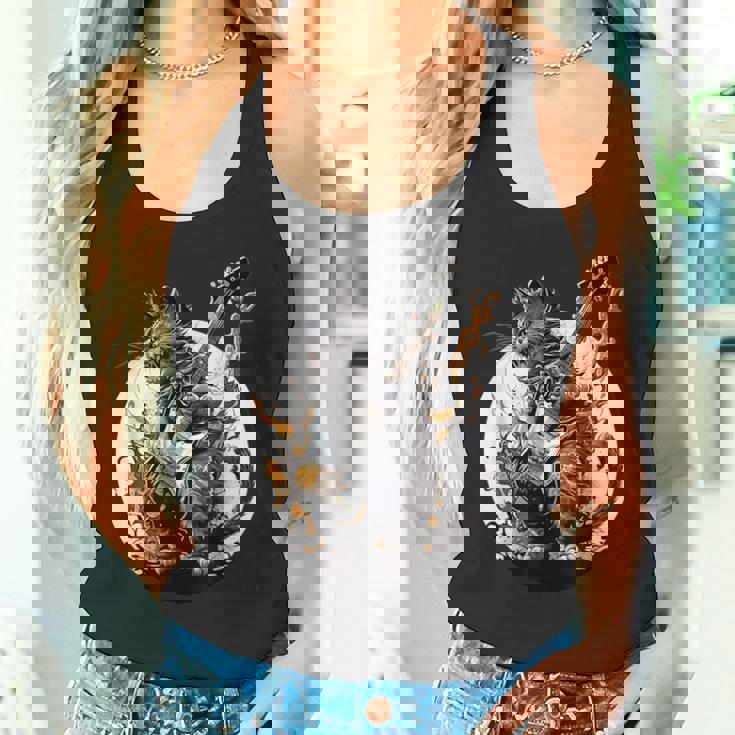 ギターを持った猫 ロックミュージックキャット ヘヴィメタルキャット タンクトップ