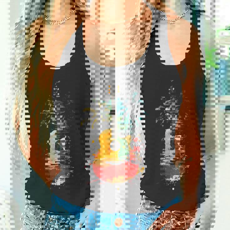 ギタープレーヤー ヤシの木 レゲエ 音楽 ギタリスト ミュージシャン 長袖tシャツ タンクトップ