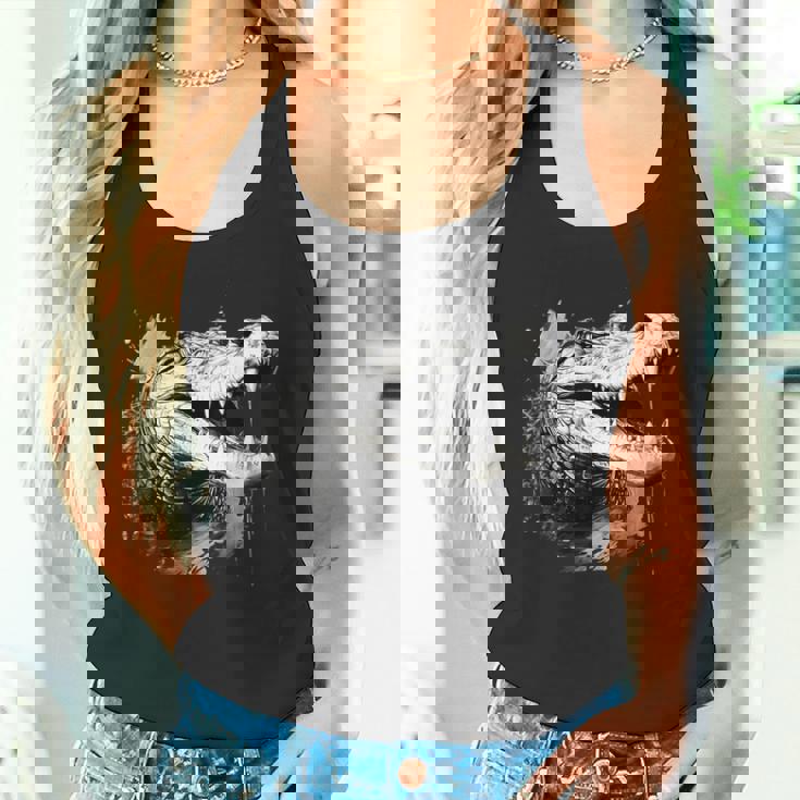 クロコダイル ワニの肖像画 爬虫類 カラフル アニマルプリント タンクトップ