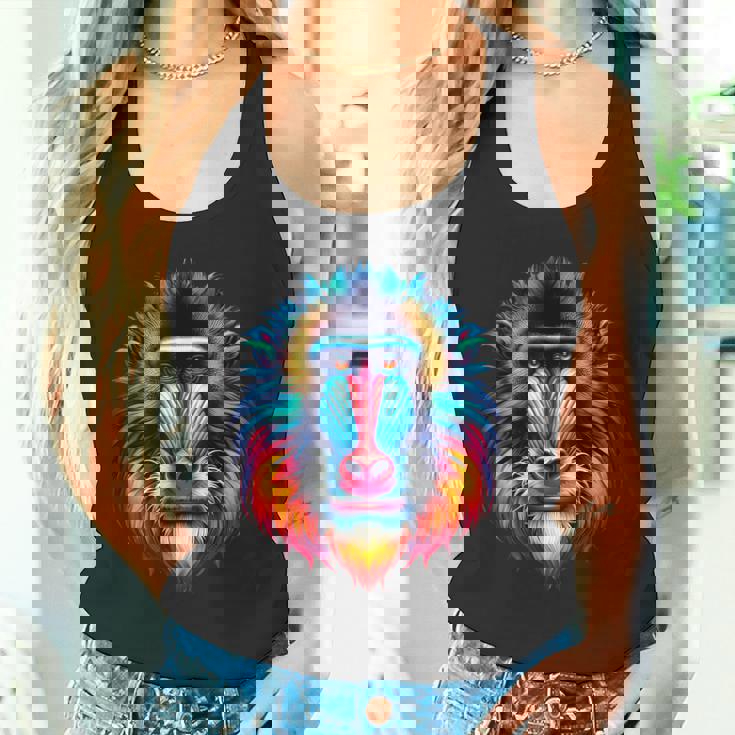 クール マンドリル 猿の精霊 動物 イラスト 絞り染め アート タンクトップ